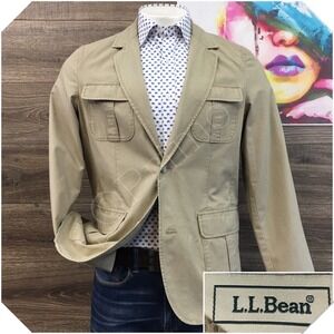 L.L BEAN Mens Blazer Sport Coat Casual Safari Jacket Size 40R Cotton Suit